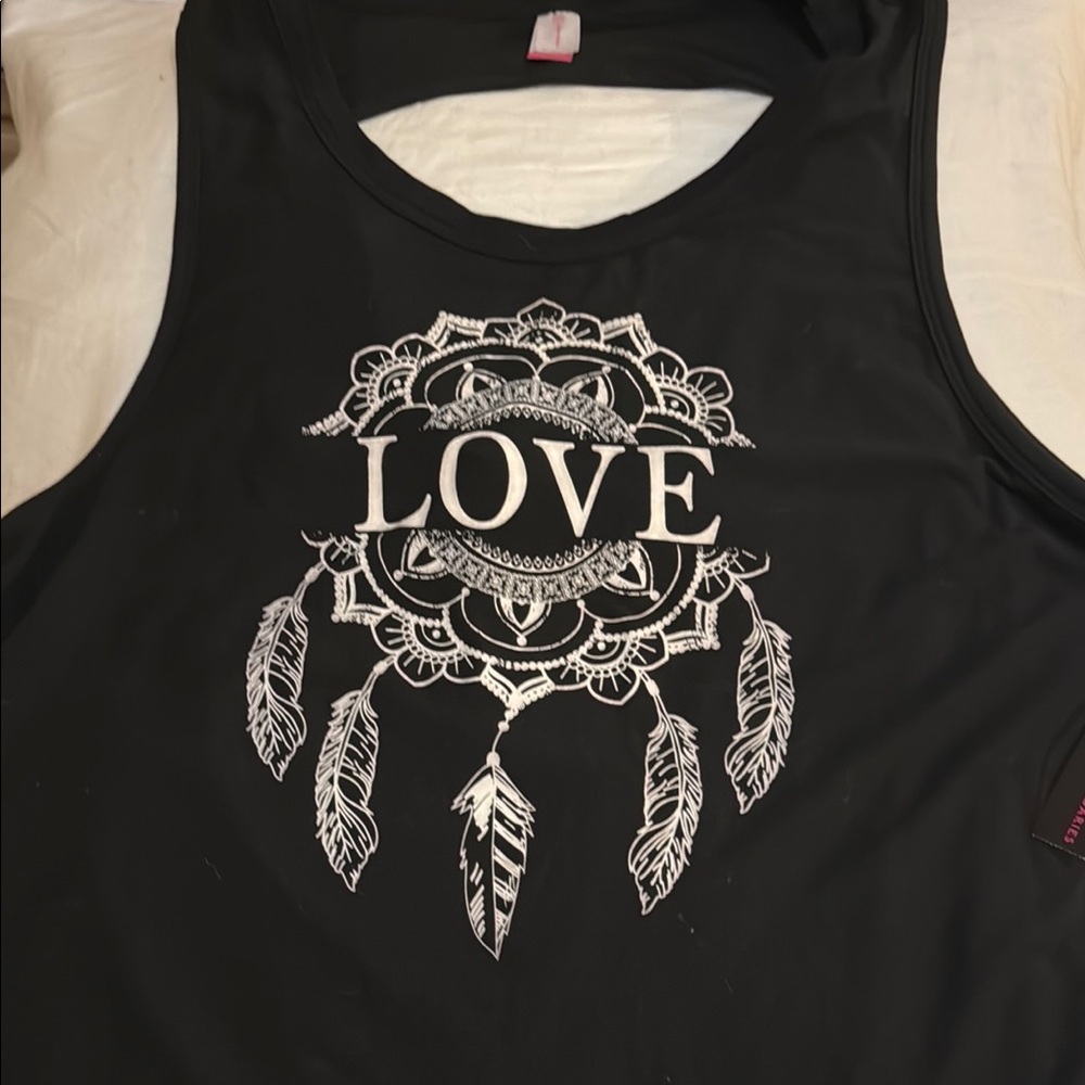 No Boundaries Black Tank Top with White Love Design